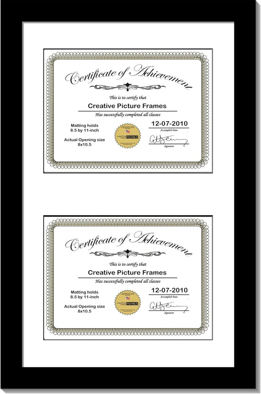 Creative Picture Frames 14X20Bk-W Black Vertical Double Diploma Frame With 2 Opening White Mat, Holds 2-8.5X11-Inch Documents With Wall Hanger
