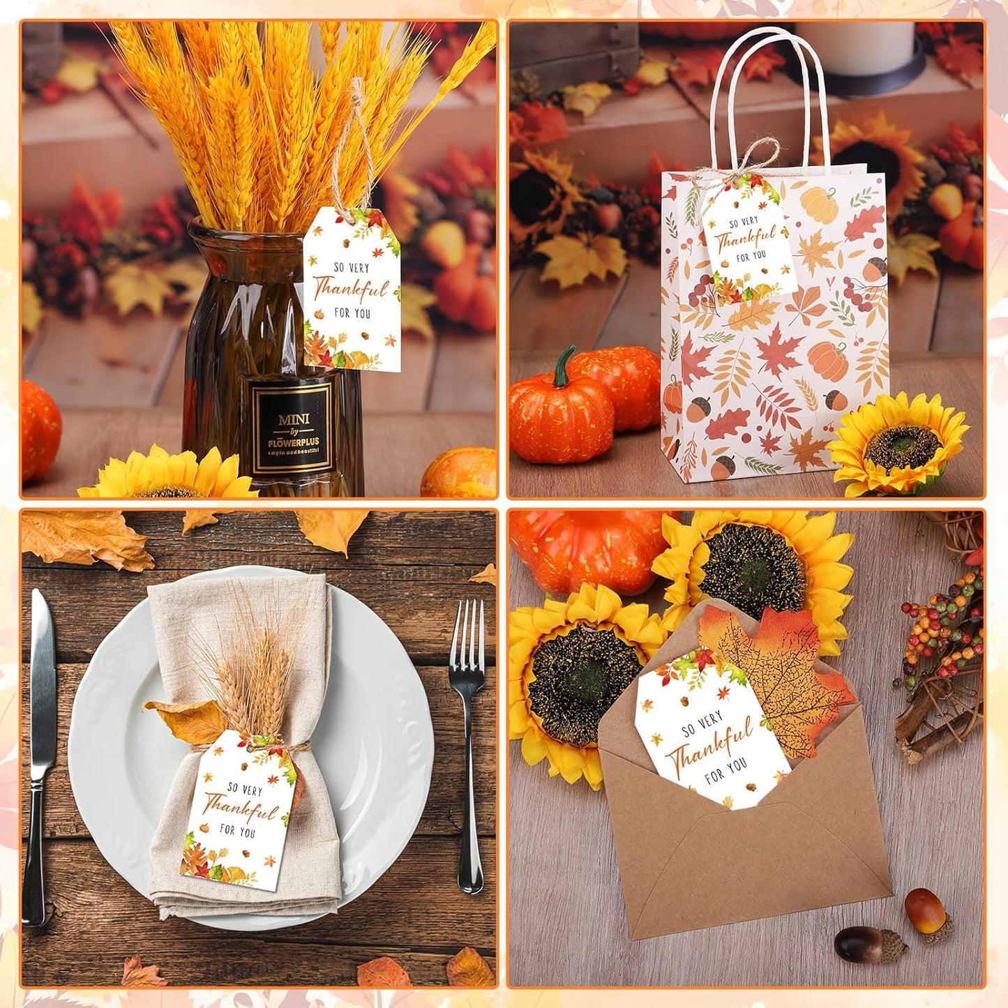 100PCS Thank You Gift Tags Fall Gift Tags with String So Thankful for You Tag for Thanksgiving Present Wrapping Wedding Autumn Holiday Party Favors