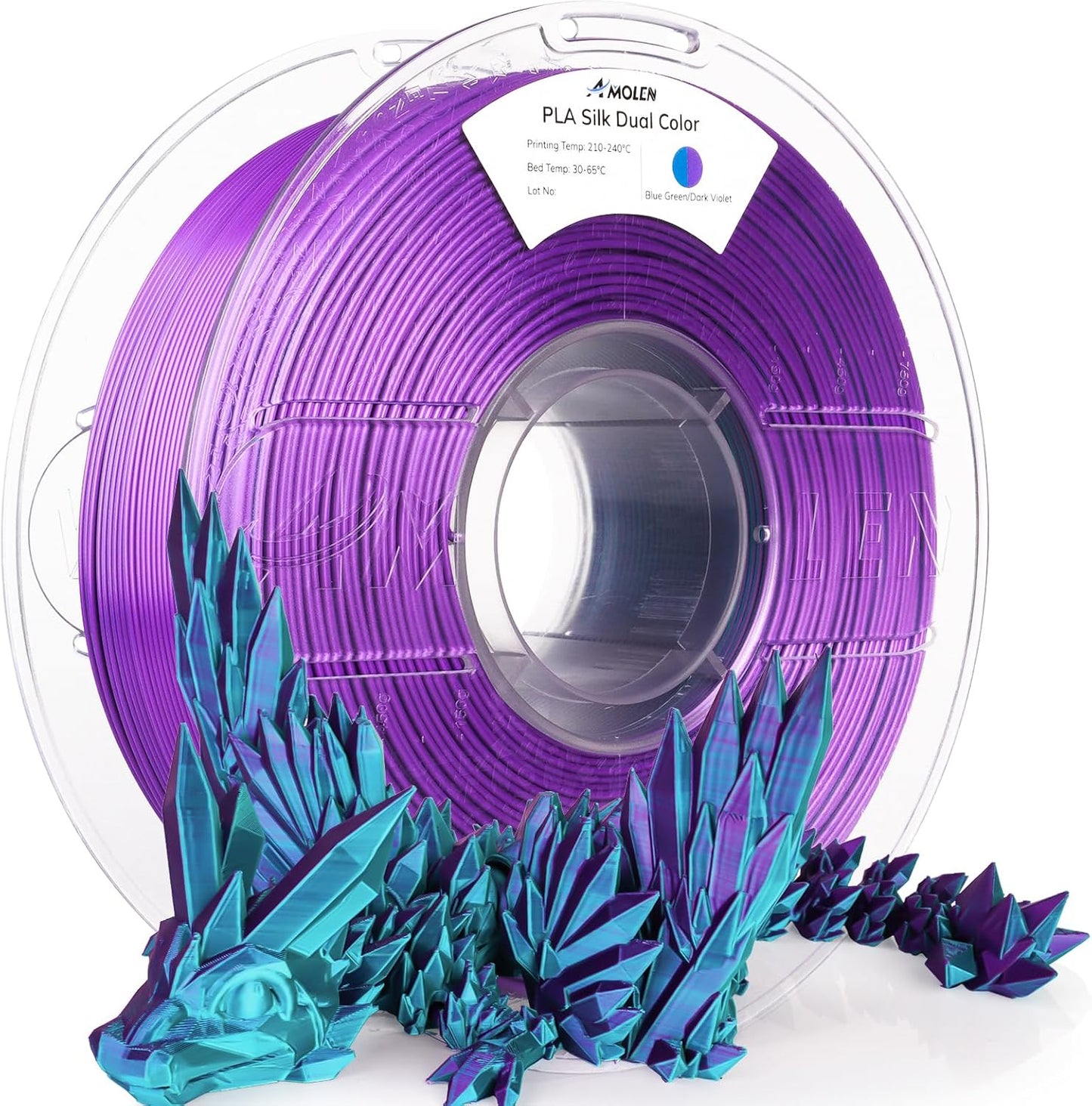 AMOLEN Silk PLA 3D Printer Filament, Dual Color Blue Green & Dark Violet PLA 1.75mm, Shiny Color Change Filament 3D Printing PLA Filament for Most FDM 3D Printer, 1kg Spool(2.2lbs)