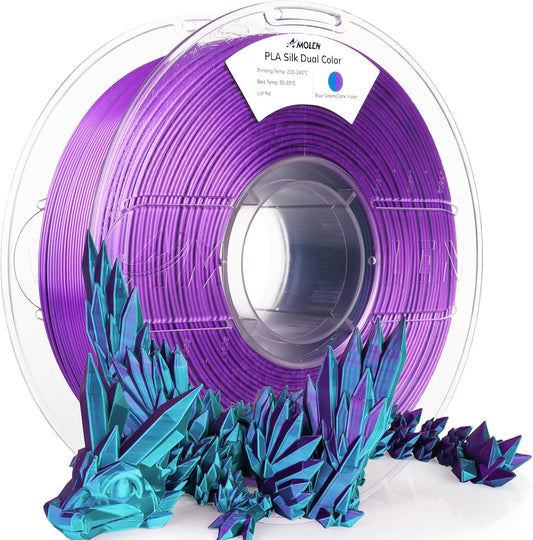 AMOLEN Silk PLA 3D Printer Filament, Dual Color Blue Green & Dark Violet PLA 1.75mm, Shiny Color Change Filament 3D Printing PLA Filament for Most FDM 3D Printer, 1kg Spool(2.2lbs)