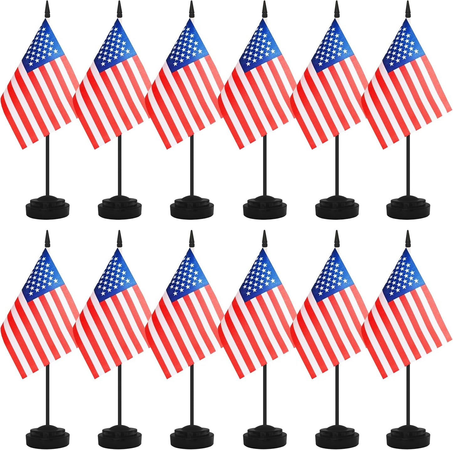 12 Pack USA Desk Flags, American Desktop Flag, Small Miniature Office Flags with 12" Black Pole and Black Base, Offices, Classroom, Home, Festival Decoration (USA)