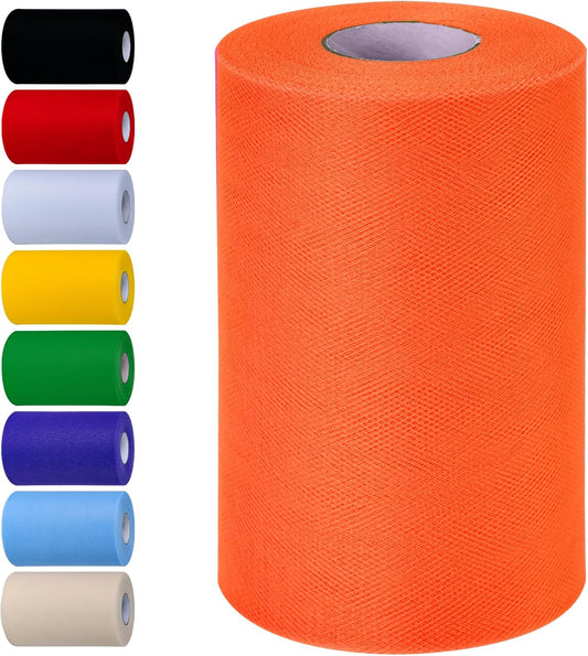 Orange Tulle Fabric Rolls 6 Inch by 100 Yards (300 feet) Tulle Roll Spool Fabric for DIY Tutu Skirt Baby Shower Birthday Party Wedding Decorations Christmas Craft Supplies (Orange)