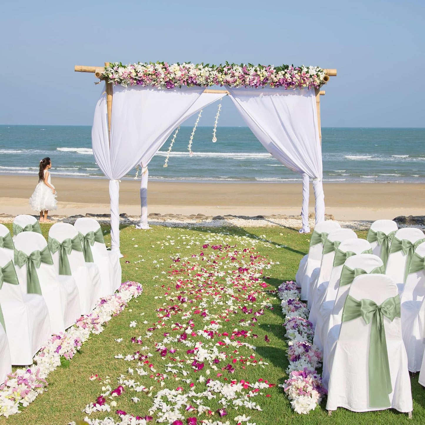 Satin Chair Sashes Bows Universal Chair Ribbon Ties Back Sash for Wedding Party Reception Events Banquets Hotel Event Chair Cover Decoration (7x108 inch) (100, Sage Green)