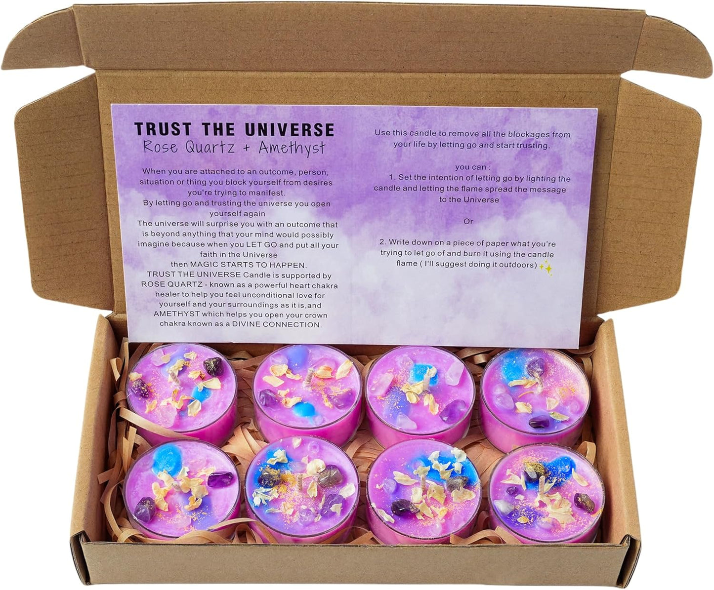 Tealight Soy Candles with Crystals And Herbs, Handmade Energy Candles, Healing Crystal Soy Candles, Aromatherapy Candles. (Purple)