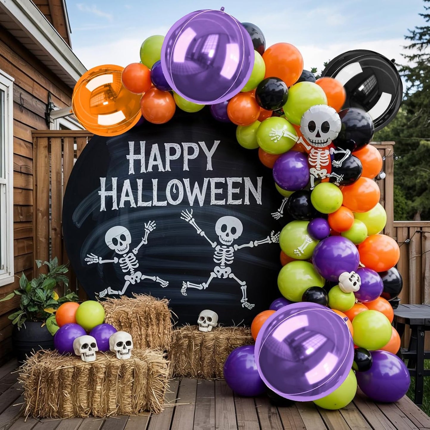 Halloween Black and Orange Foil Balloons, 6 Pcs Large Metallic Orange Black Purple Giant 4D Round Balloons, 22 Inch Big Round Foil Balloon for Birthday Party Halloween Decorations