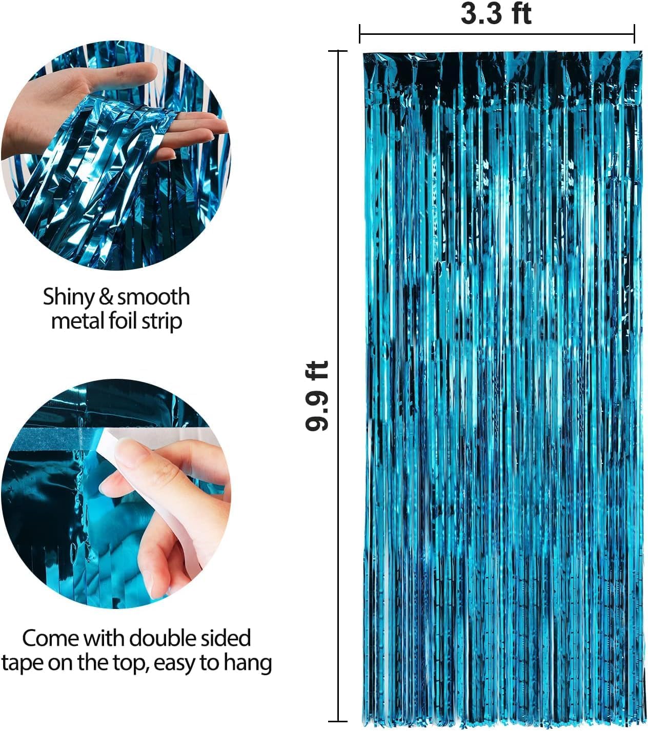 Crosize 8 Pack 3.3 x 9.9 ft Blue Foil Fringe Curtains Party Decorations, Blue Tinsel Curtain Backdrop for Parties, Door Streamers, Glitter Streamer Backdrop for Birthday Decoration