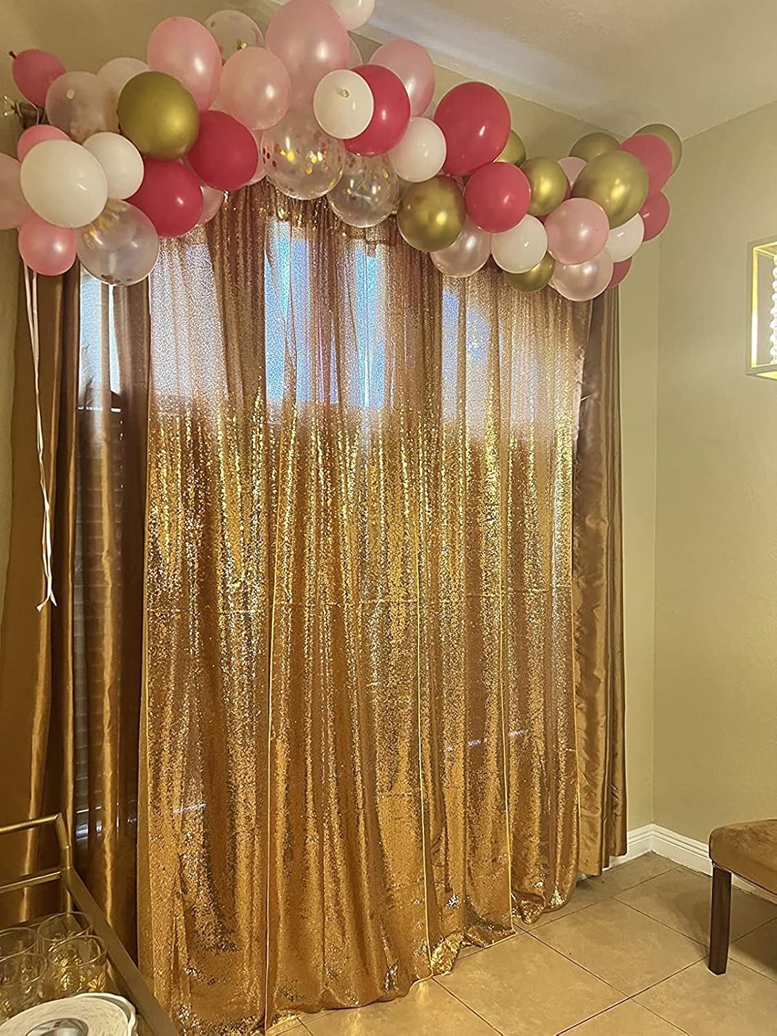 Gold Sequin Backdrop Curtains 1 Panel 8FTx8FT Glitter Gold Photo Backdrop Drapes Party Wedding Baby Shower Curtain Sparkle Photography Background