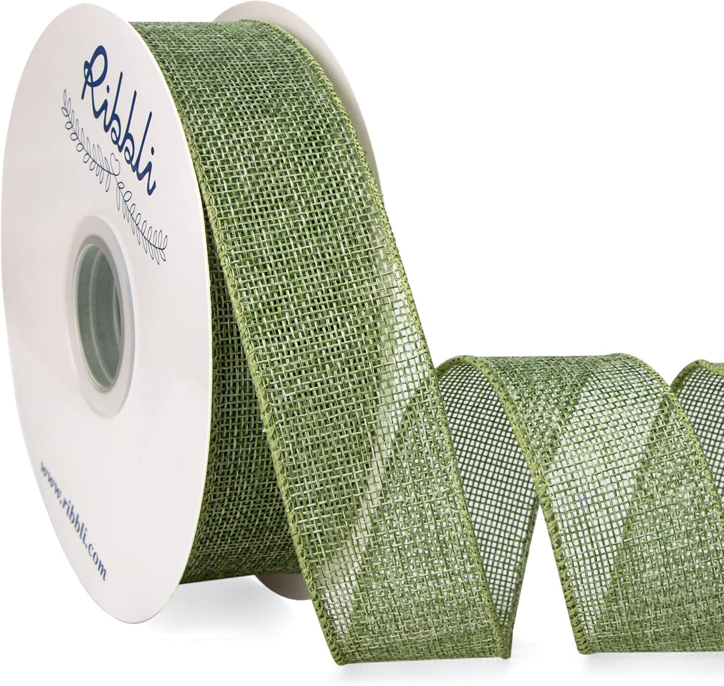 Ribbli Sage Green Burlap Wired Ribbon, 1-1/2” Inch x Continuous 20 Yard, Spring Moss Wired Ribbon for Wreaths,Big Bows,Tree Decoration,Outdoor Decoration