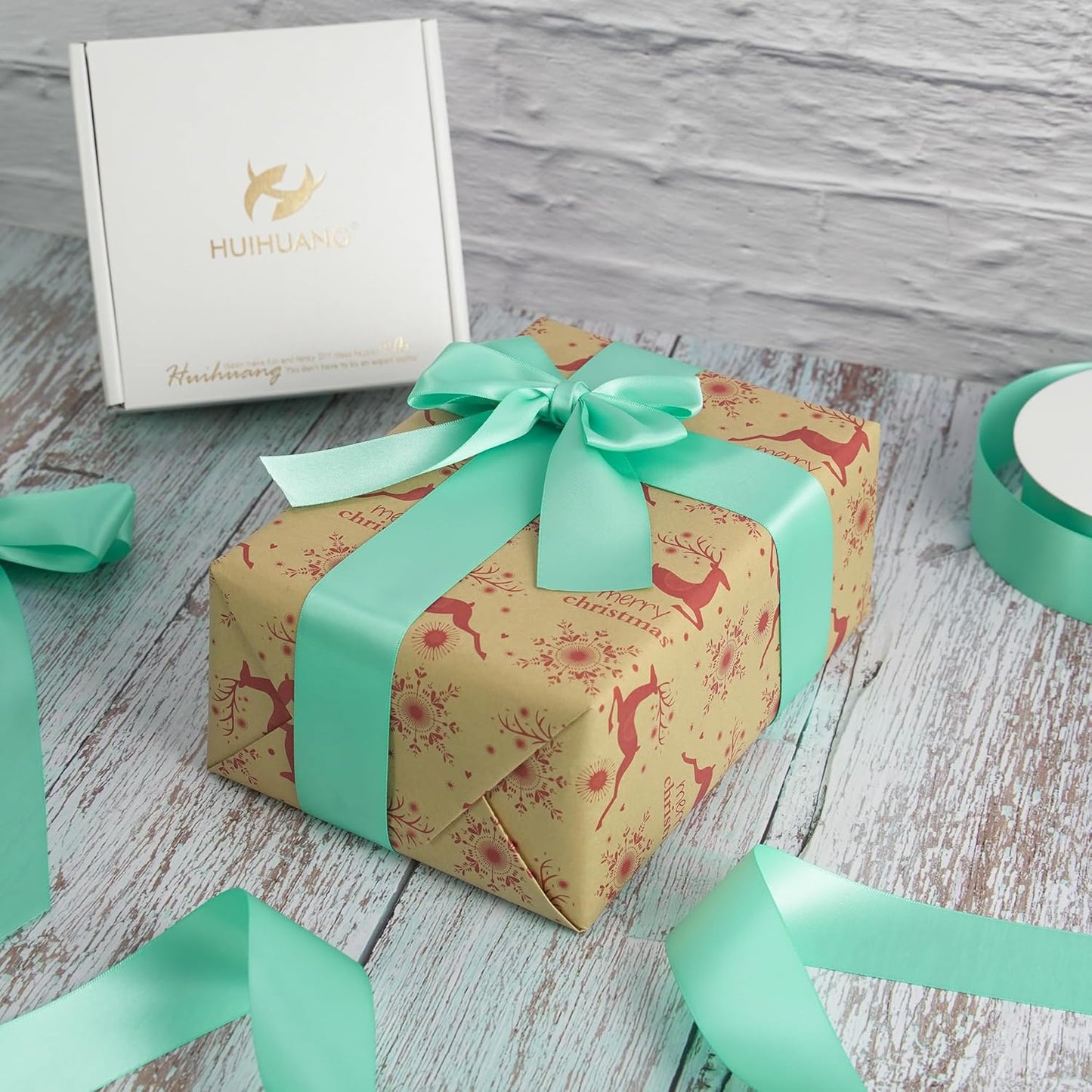 HUIHUANG Aqua Blue Ribbon Satin 1-1/2" Wide Double Face Satin Ribbons Blue Thick Ribbon for Christmas Gift Wrapping Bows Floral Bouquet Cake Box Christmas Tree Decor Party Favor, 50 Yards