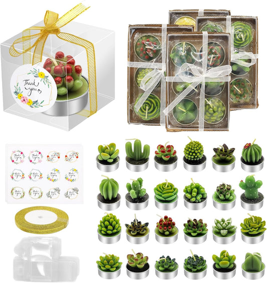 AZEAM 24 Pcs Succulent Candles Party Favors, Bulk Cactus Table Decor for Guests, Mini Tiny Handmade Plant Tealights Candle Decoration Set for Baby Shower Prizes Game Bridal Wedding Home Birthday