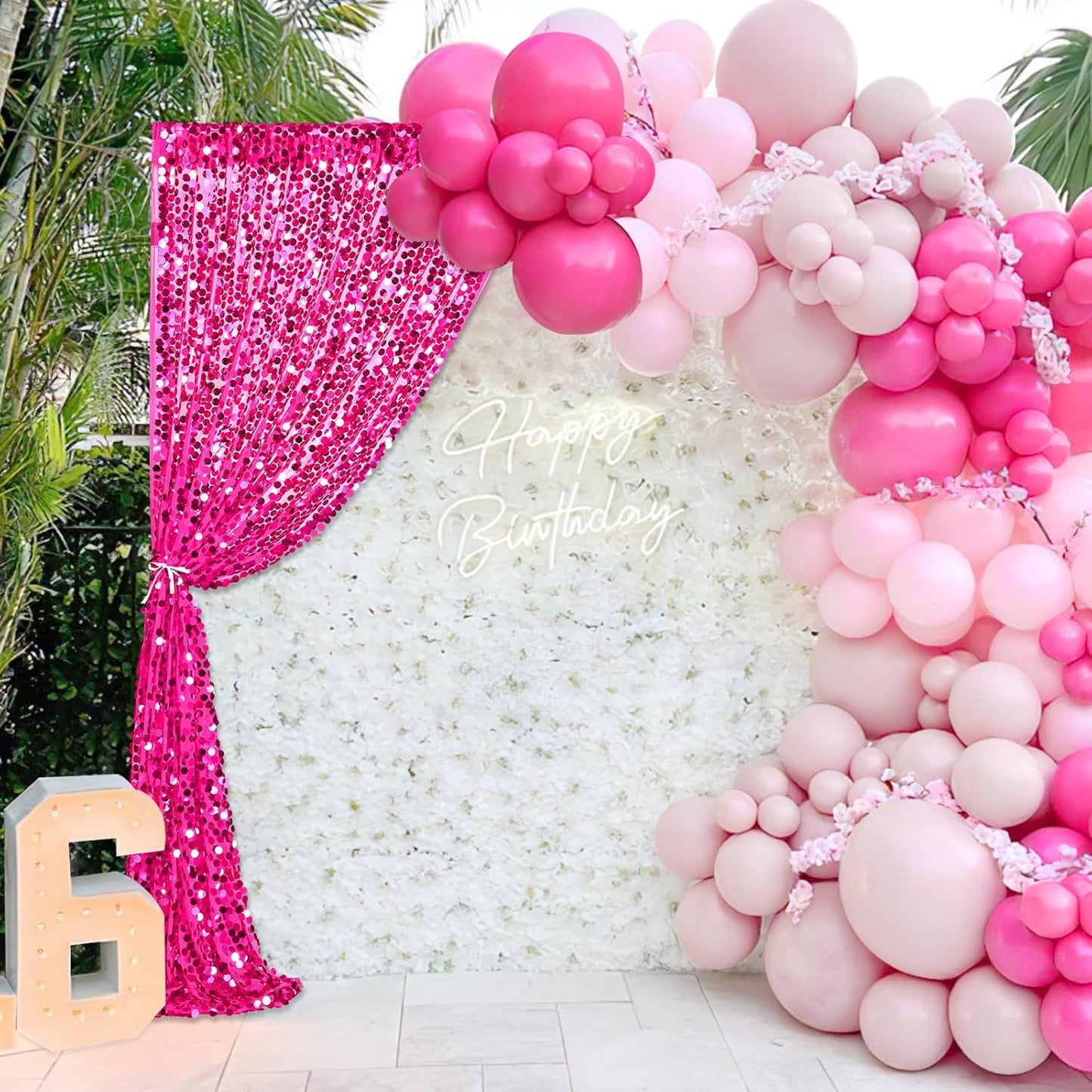 18mm Glitter Payette Backdrop 2 Panels 4ftx8ft Hot Pink Sequin Drapes Panels Wedding Stage Background Decorations Fabric