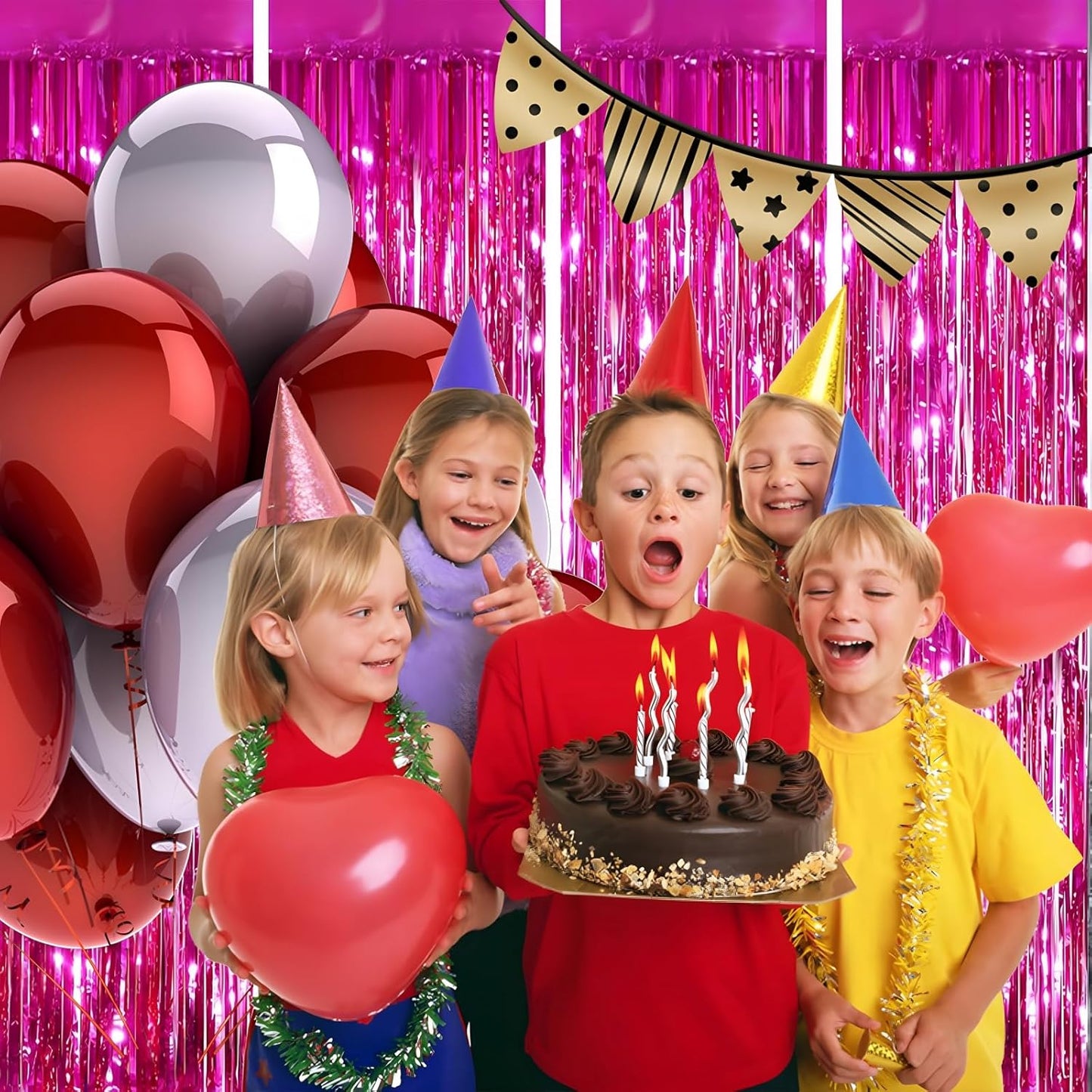 Keyali 4 Pack 3.3 * 8.3 ft Foil Curtain Metallic Tinsel Fringe Curtains Photo Booth Props Backdrop for Birthday Wedding Engagement Baby Shower Christmas Holiday Celebration Partyl,Hot Pink