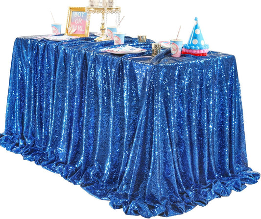 QueenDream Sequin Tablecloth Royal Blue Party Decorations: 60x102 Inch Glitter Table Cloth for Wedding Graduations Anniversaries Banquets