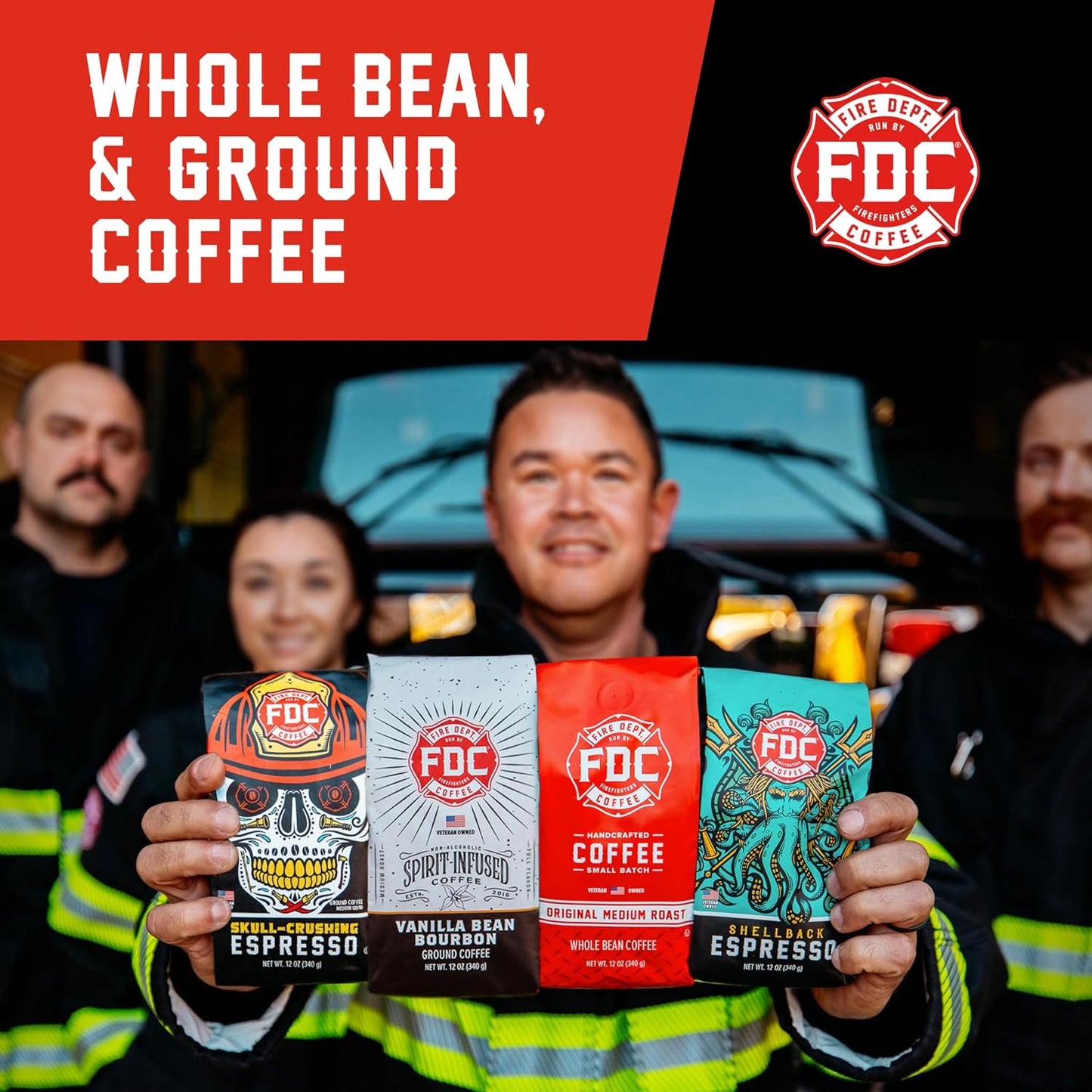 Fire Department Coffee - Gives Back to Firefighters - Irish Whiskey Infused Coffee Beans - Medium Roast - Non-Alcoholic - Roasted in the USA - Whole Bean - Veteran Owned - 12 oz