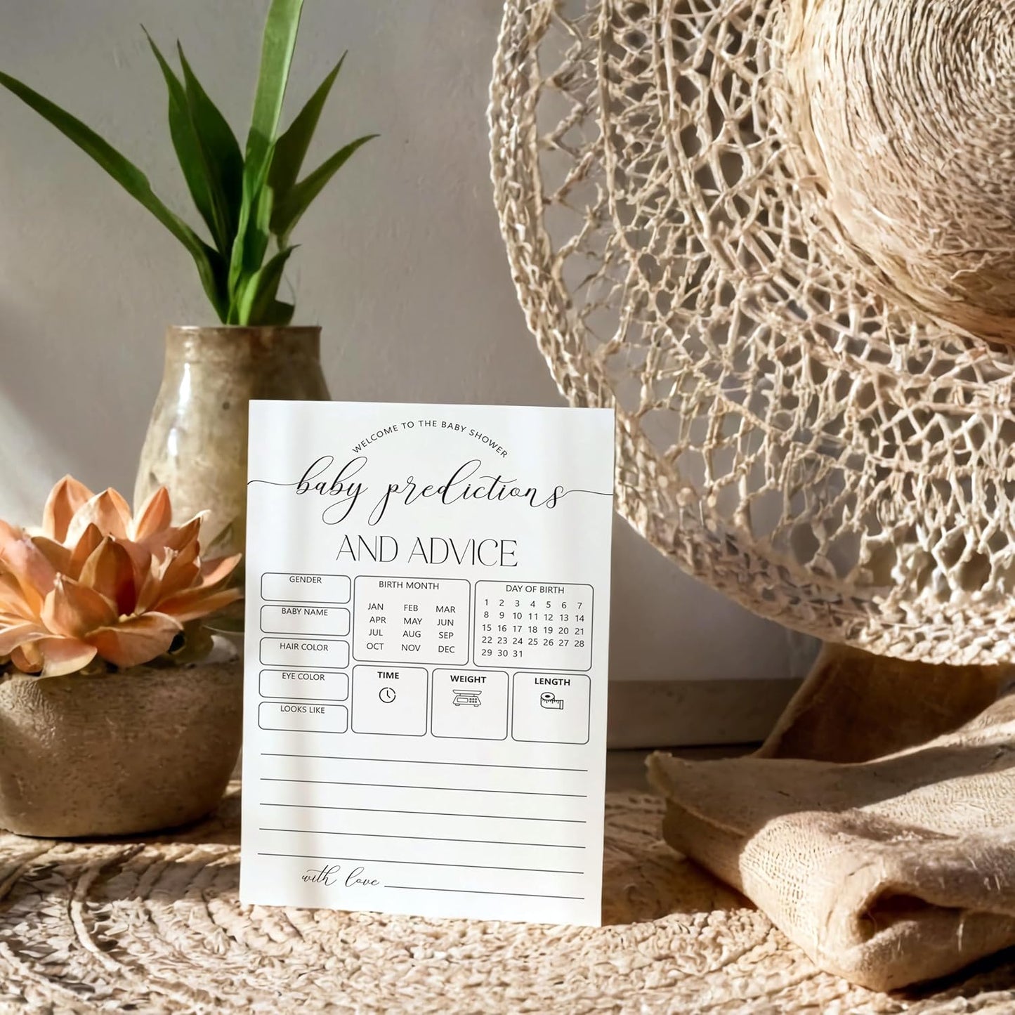 Advice For New Parents Baby Shower, Baby Predictions & Advice Cards For Baby Shower Games Activities, Wishes for Baby, 25 Double-Sided Thick Cards – Minimalist A03