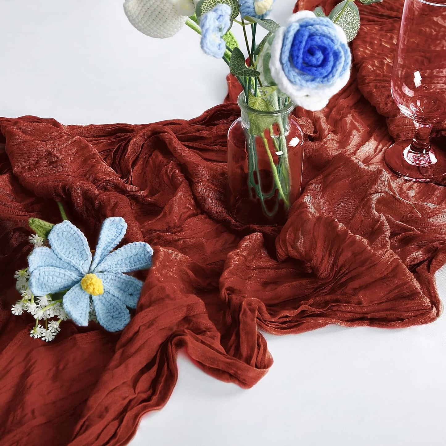 Cheesecloth Table Runner 10FT (35x120 Inch) - 1 Pack Terracotta Boho Gauze Fabric Cheese Cloth Table Runner Rustic Sheer Table Runners Cheesecloth for Wedding, Bridal Shower, Birthday Party Decor