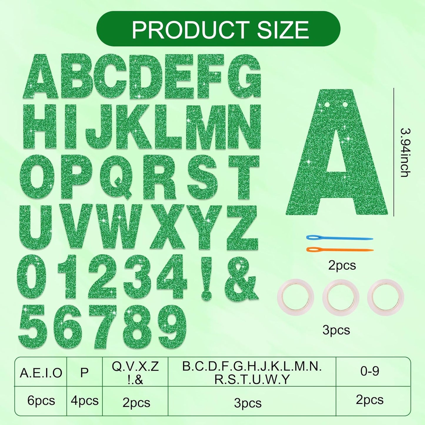 BEISHIDA 116 PCS A-Z Glitter Green DIY Letter Banner Kit Make Your Own Banner，Including 111 Letters and Numbers 3 Rope and 2 Threading Device,Customized for Birthday Graduation Wedding Party Decor