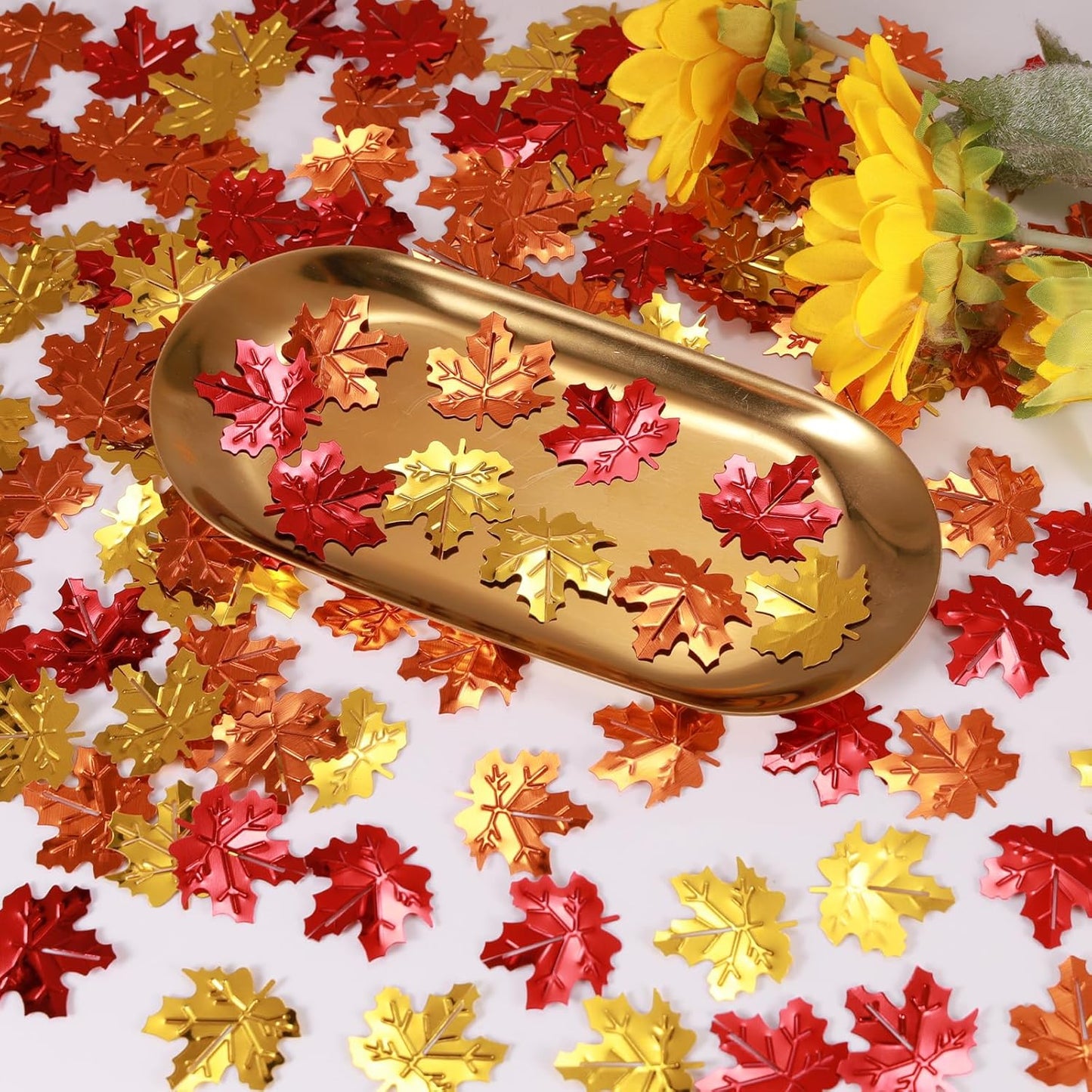 200 Pieces Fall Confetti, Thanksgiving Maple Leaves Acorn Sprinkles Foil Metallic Table Scatter Confetti for Fall Party