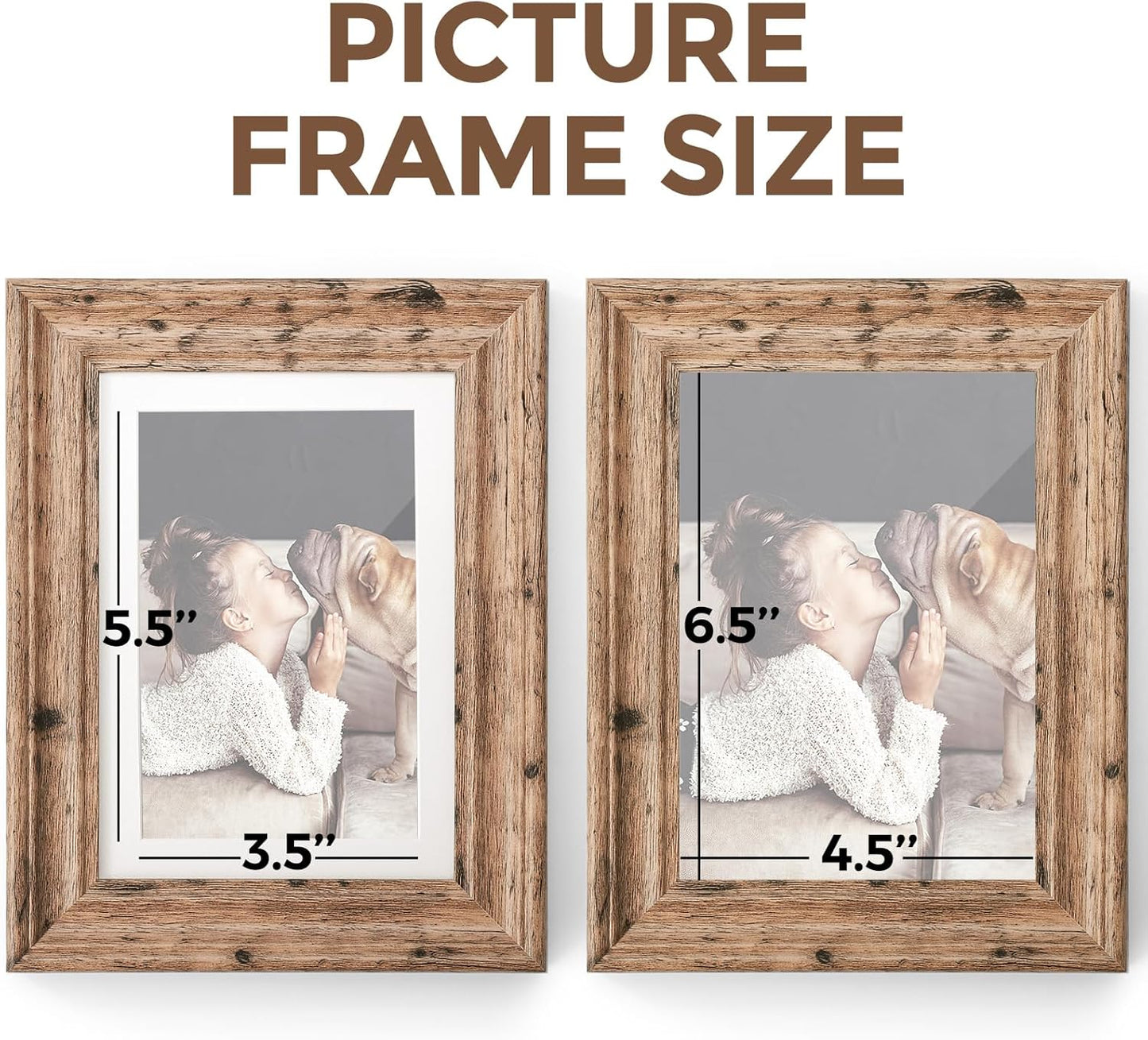 TWING 5x7 Picture Frames Set of 6, Rustic Picture Frame 4x6 with Mat or 5X7 Without Mat, Tabletop Display Wall Mounting Collage Photo Frames Brown Walnut Wood Pattern