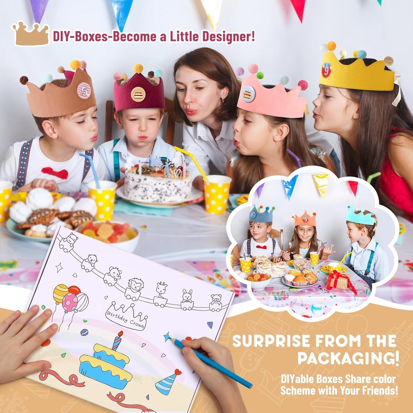 Reusable Birthday Crown with Numbers,Kids Birthday Hat Fabric Crown Pertain Kids Boy Toddler Girl Baby Bday Hats