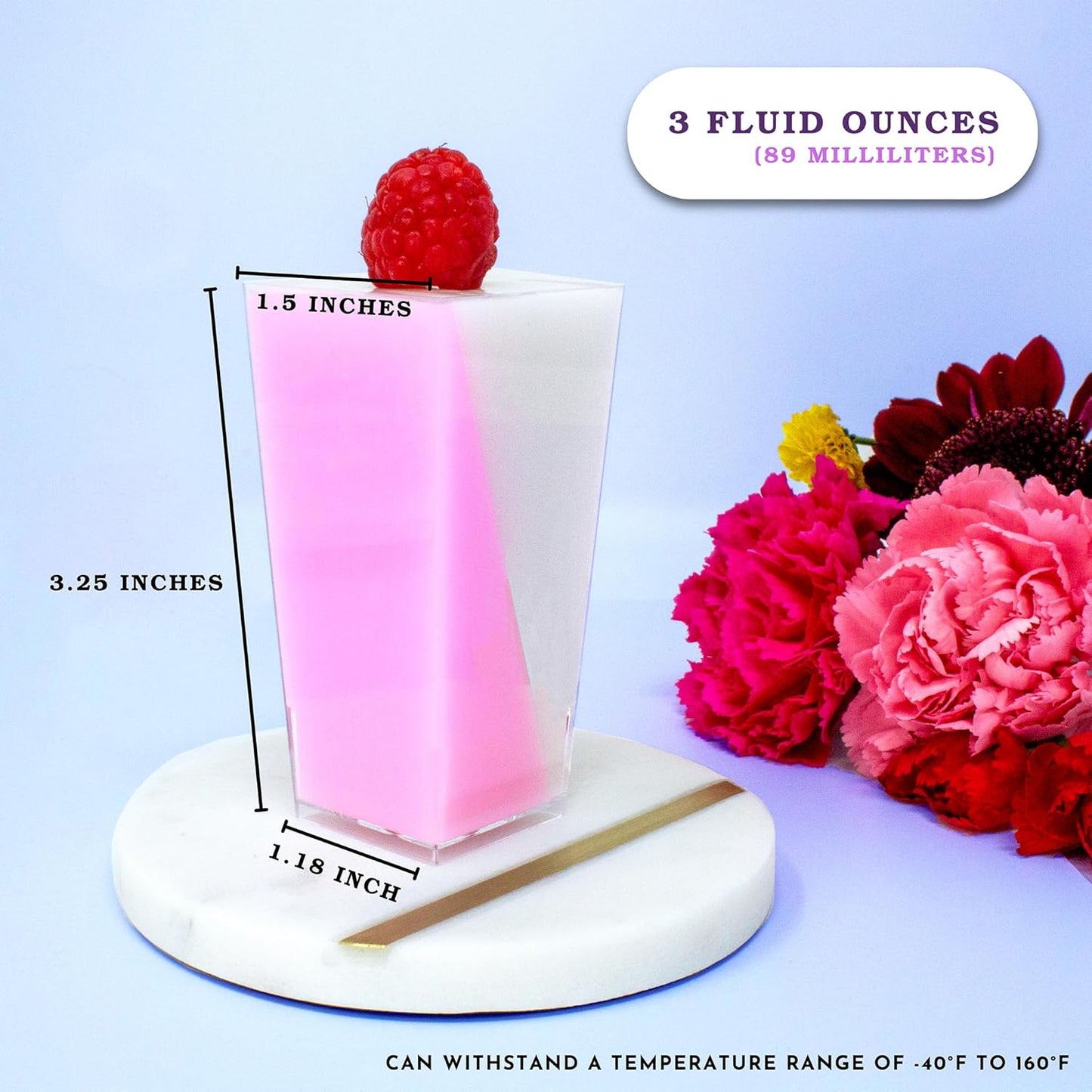 50 Pack Tiny 3oz Tall Pyramid Shooter | Disposable Mini Plastic Dessert Cups | Tiny Square Treat Containers | Clear Individual Dessert Cups | 3 oz Plastic Cups for Catering Events & Parties | CMJJ