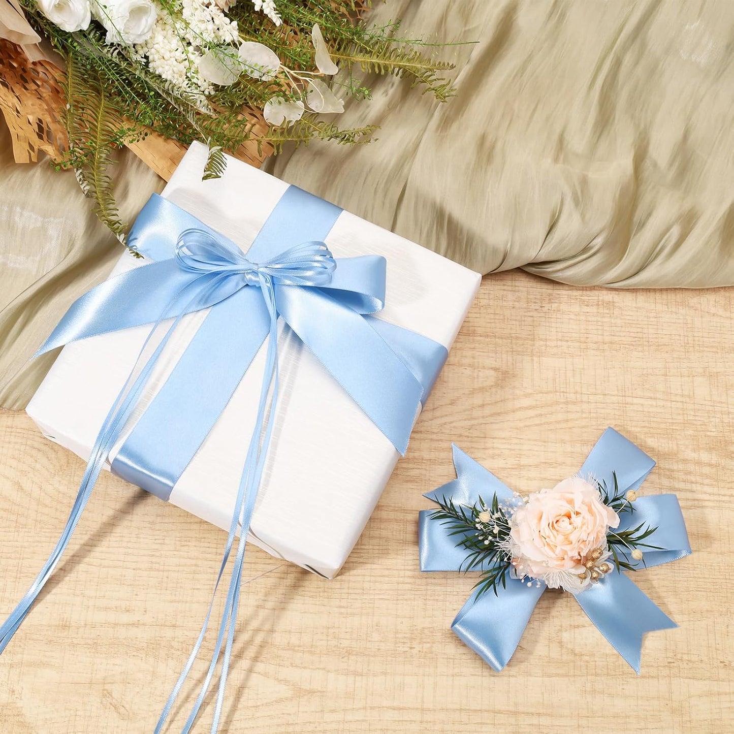 LaRibbons 1 Inch 25 Yard Double Faced Satin Ribbon,Light Blue Satin Craft Fabric Ribbon for Gift Wrapping Floral Bouquets Wedding Party Decoration