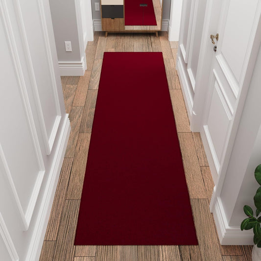 Sweet Home Stores SH Non-Slip Solid Rubberback Indoor Runner Rug for Kitchen, Hallways, Bathroom, Entrance, Bedroom, 2'7" x 12', Red