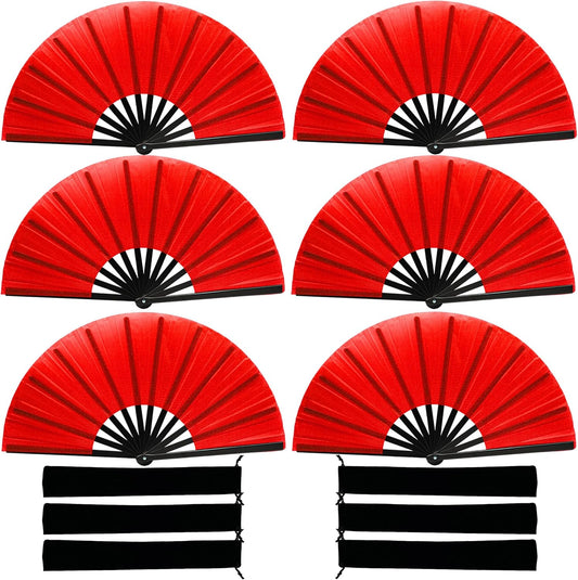 13inch Large Rave Fan Popping Clacking Fans for Line Dancing,Hand Fans for Women Foldable,Boots on The Ground Fan,Portable for Outdoor,Wedding,Party,Decoration (6pcs red)