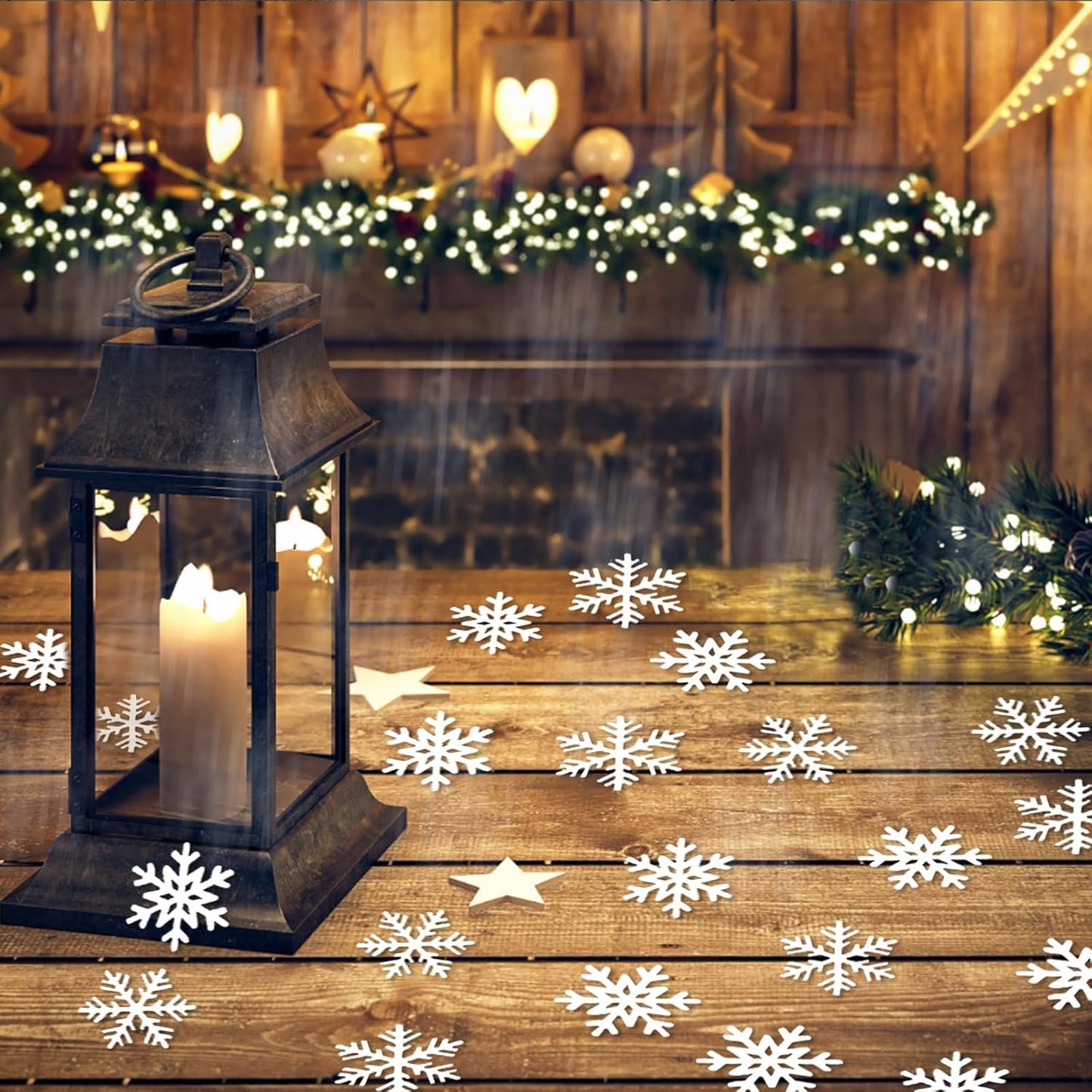 200PC White Snowflake Confetti Christmas Decorations Mini Snowflakes Table Confetti For Winter Wonderland Birthday Baby Shower Wedding Party Decoration