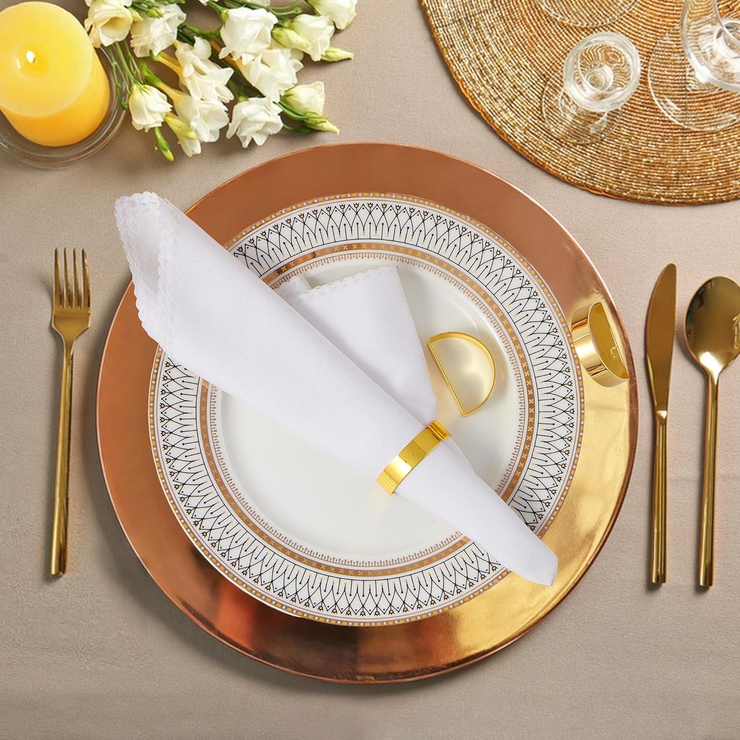 Gold Napkin Rings Set of 4, Iron Material Bright Gold Napkin Holder, Fall Thanksgiving Christmas Easter Napkins Rings for Daily Table Decor Wedding, Banquet, Party