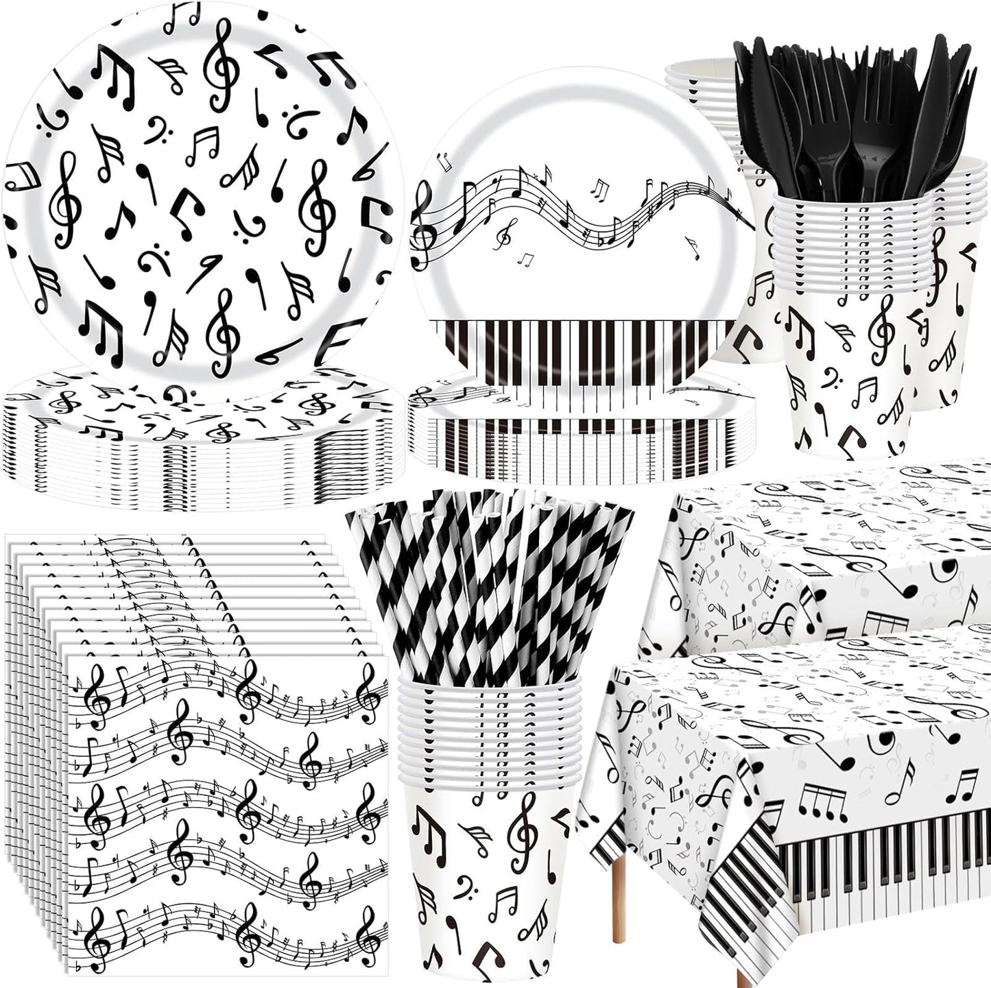 452 Pcs Music Themed Party Decorations for 50 Guests, Musical Notes Paper Plates Napkins Cups Tablecloth Cutlery Straws for Music Karaoke Birthday Wedding Baby Shower Party Supplies