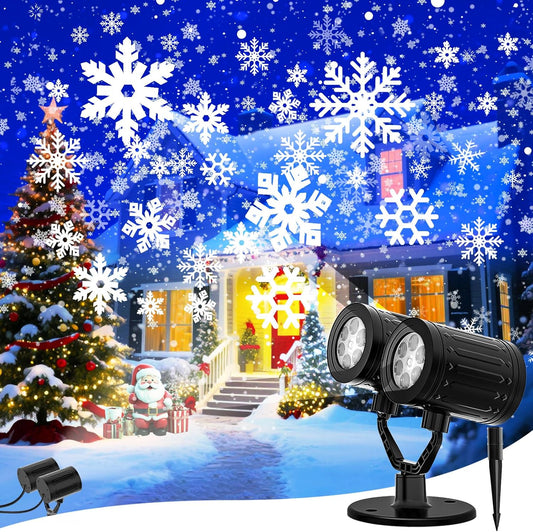 Christmas Snowflake Projector Lights Outdoor, 2025 Upgraded Double Head, 360° Rotating, IP65 Waterproof, Timer Function - Holiday, Party, Christmas Decorations & Gifts for Yard, Garden, Indoor