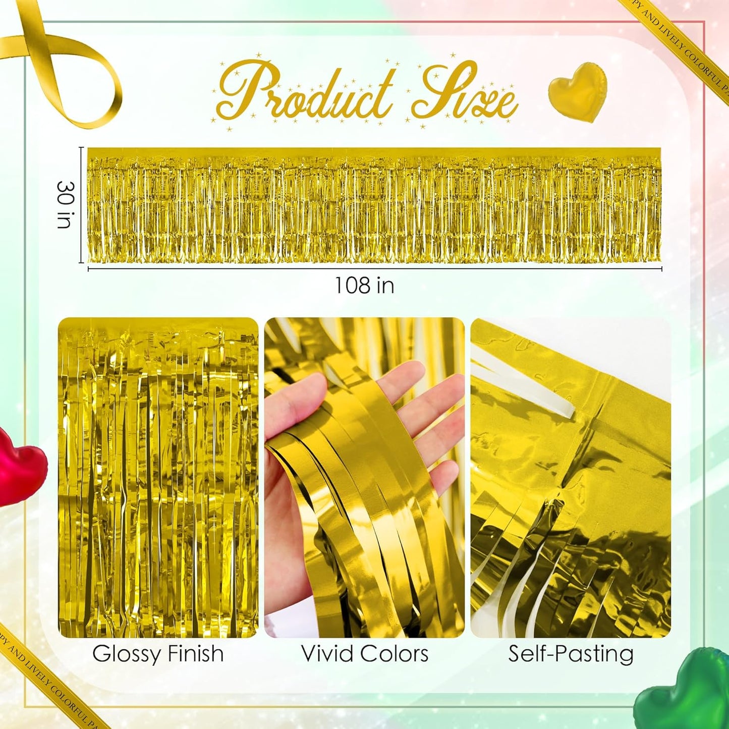 3 Pack Red Green Gold Table Skirts, 29x108" Metallic Foil Tinsel Fringe Table Skirt for Rectangle Tables Streamer Curtains Backdrop, Party Decorations for Birthdays, Weddings, Holidays