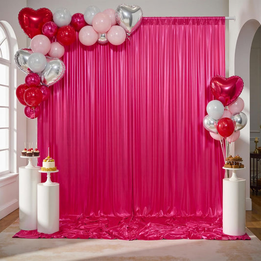 gogoparti 10x10FT Hot Pink Sequin Backdrop Curtain - 2 Panels of 5x10FT Wrinkle-Free Glitter Drapes for Photography, Birthdays, Weddings & Graduations