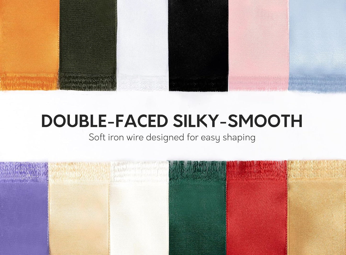 Rose Gold Satin Ribbon Double-Faced Wired Ribbons for Gift Wrapping Flower Bouquet Bows Wedding Invitation Christmas Decor Crafts 1-1/2 Inch 10 Yards