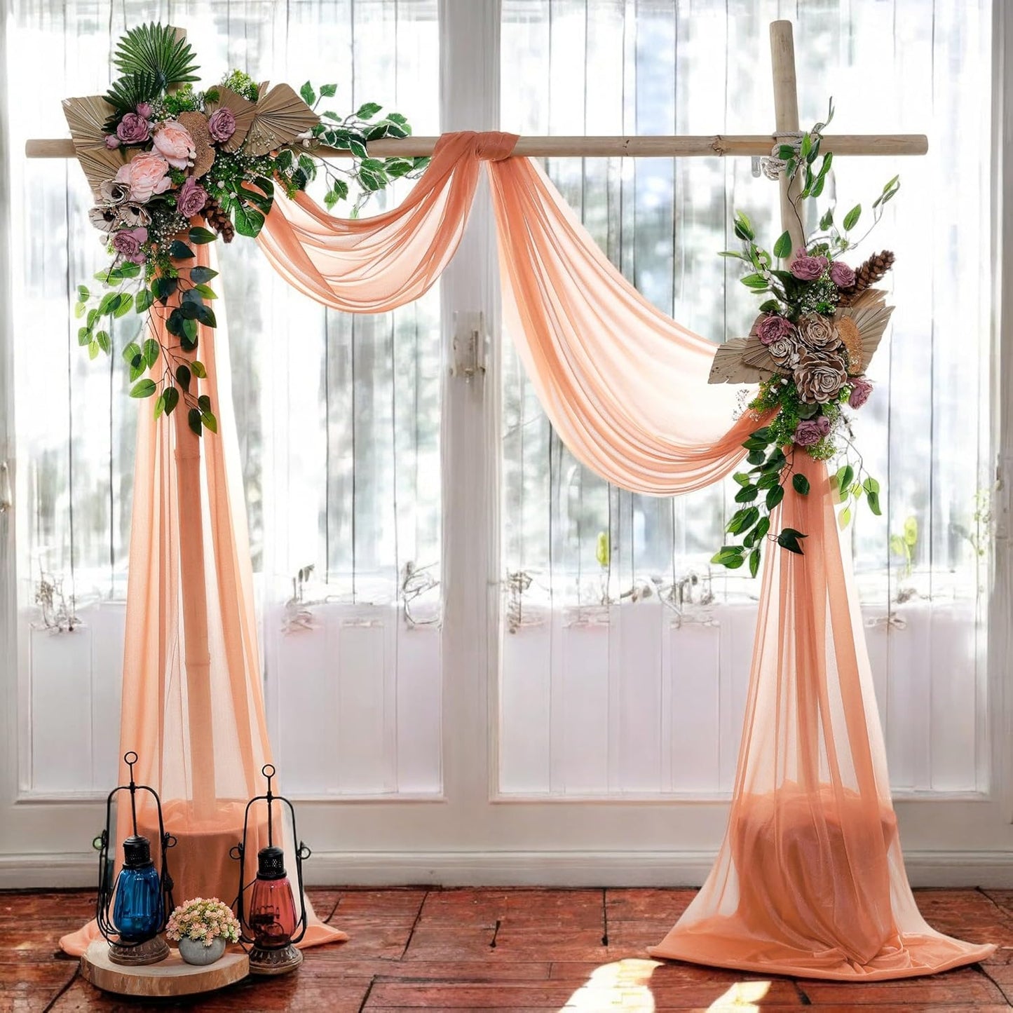 MDS Halloween Chiffon Draping Fabric - 2 Panel, 30" Wide x 50ft Long - Sheer Spooky Arbor & Canopy Drapery for Haunted House Backdrops, Party Ceilings, DIY Costumes & Themed Events - Coral Peach