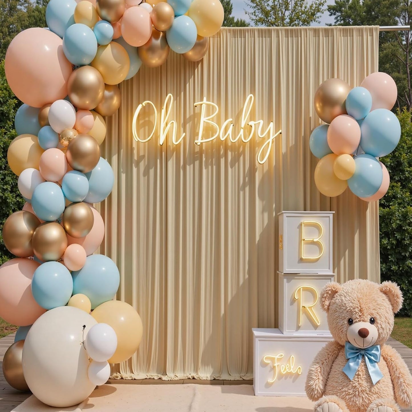 20×14 ft Wrinkle Free Beige Backdrop Curtain for Weddings Parties, 4 Panels 14ft Silky Polyester Wedding Drapes Backdrop Photo Back Drop Cloth for Birthday Baby Shower Photography Backgrounds