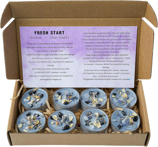 Tealight Soy Candles with Crystals And Herbs, Handmade Energy Candles, Healing Crystal Soy Candles, Aromatherapy Candles. (Grey)