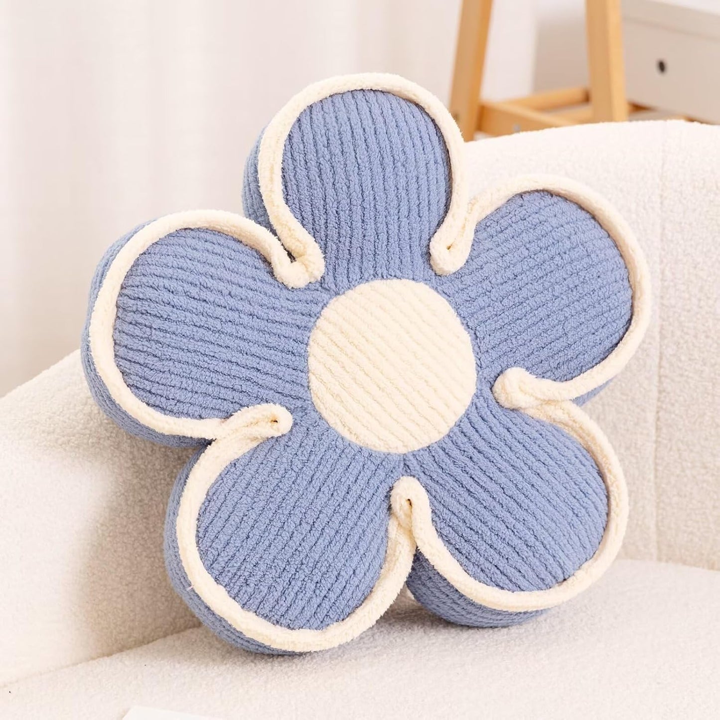 Flower Pillow, Soft Shaped Floor Cushion, Decorative Throw Pillow, Cute Seating Cushion, Room Decor Plush Pillows for Sofa Couch Bed (13.7 Inch, Blue)