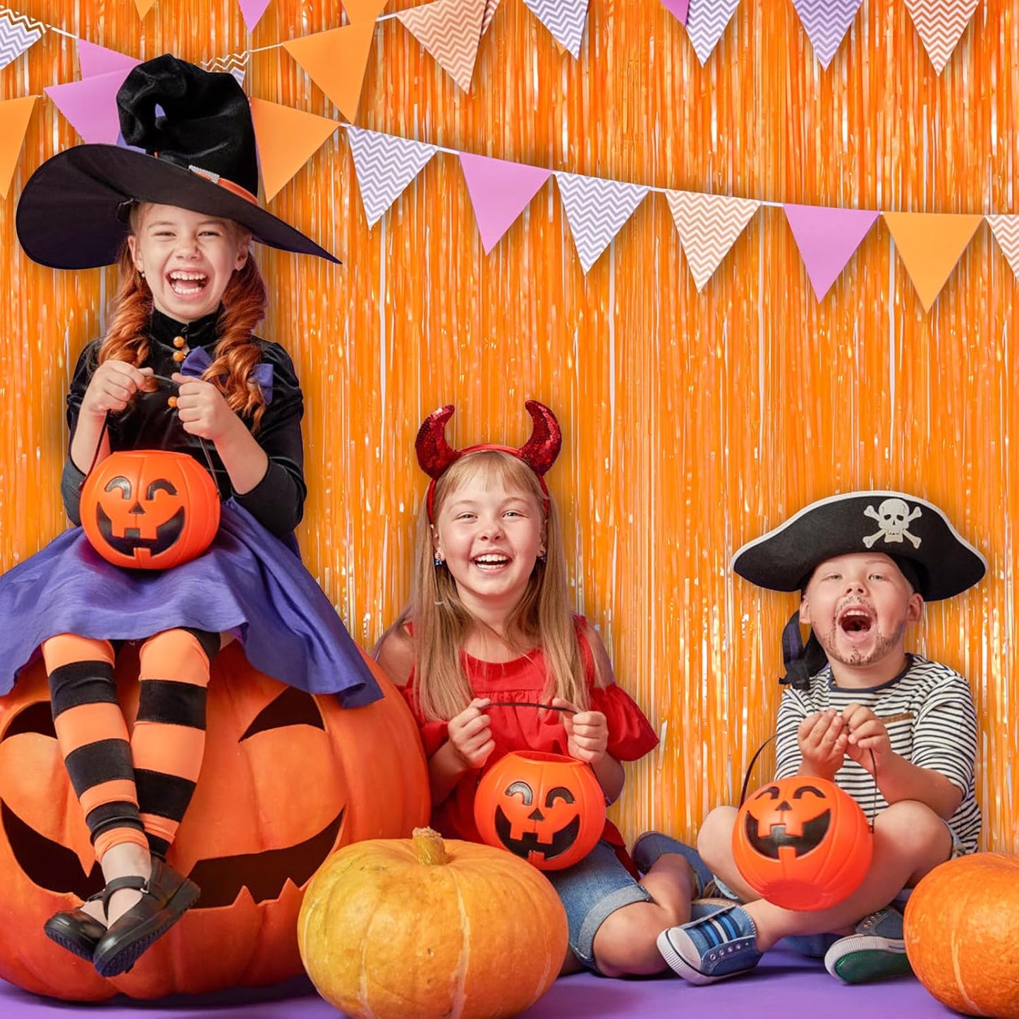 Macaron Orange Fringe Curtain Party Streamers 2Pack 3.3 x 8.3 Ft Foil Fringe Backdrop Curtains for Birthday Wedding Bridal Baby Shower Holiday Tinsel Streamers Orange Party Decorations Door Streamer