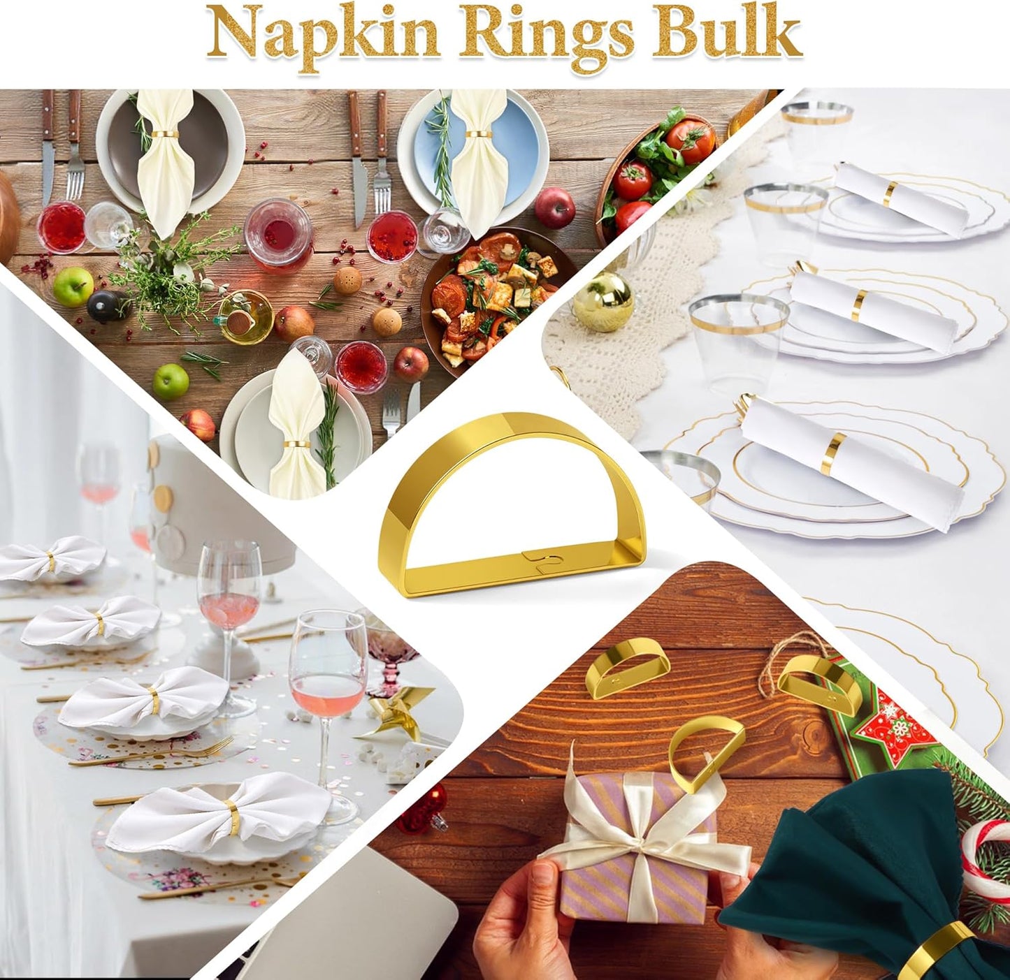 Gold Napkin Rings Set of 12, Iron Material Bright Gold Napkin Holder, Fall Thanksgiving Christmas Easter Napkins Rings for Daily Table Decor Wedding, Banquet, Party