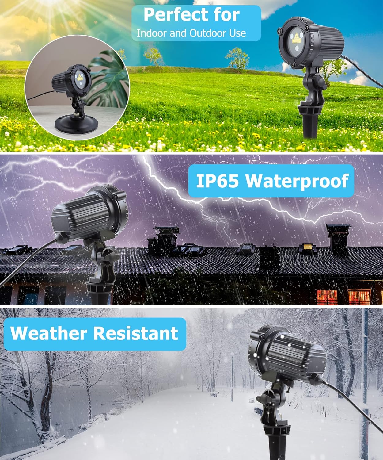 Laser Christmas Lights,Outdoor Garden Laser Lights Projector, Motion Star 3 Color Red Green Blue,Water Proof,Suitable for Outdoor Garden Decorative