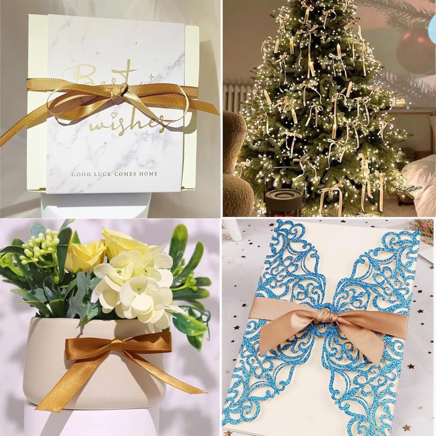 1/2 Inch Champaign Gold Satin Ribbon 50 Yards Solid Fabric Ribbons for Gift Wrapping, Crafts and DIY Projects, Bows Making, Wedding, Party, Holiday Decor