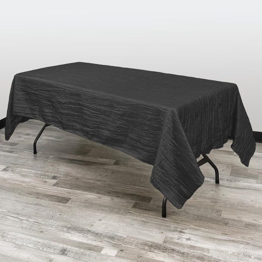 YOUR CHAIR COVERS - 60 x 102 inch Rectangular Crinkle Taffeta Tablecloth - Black, Rectangle Table Linens for 6 ft Rectangular Tables, Wedding Crushed Table Cloth