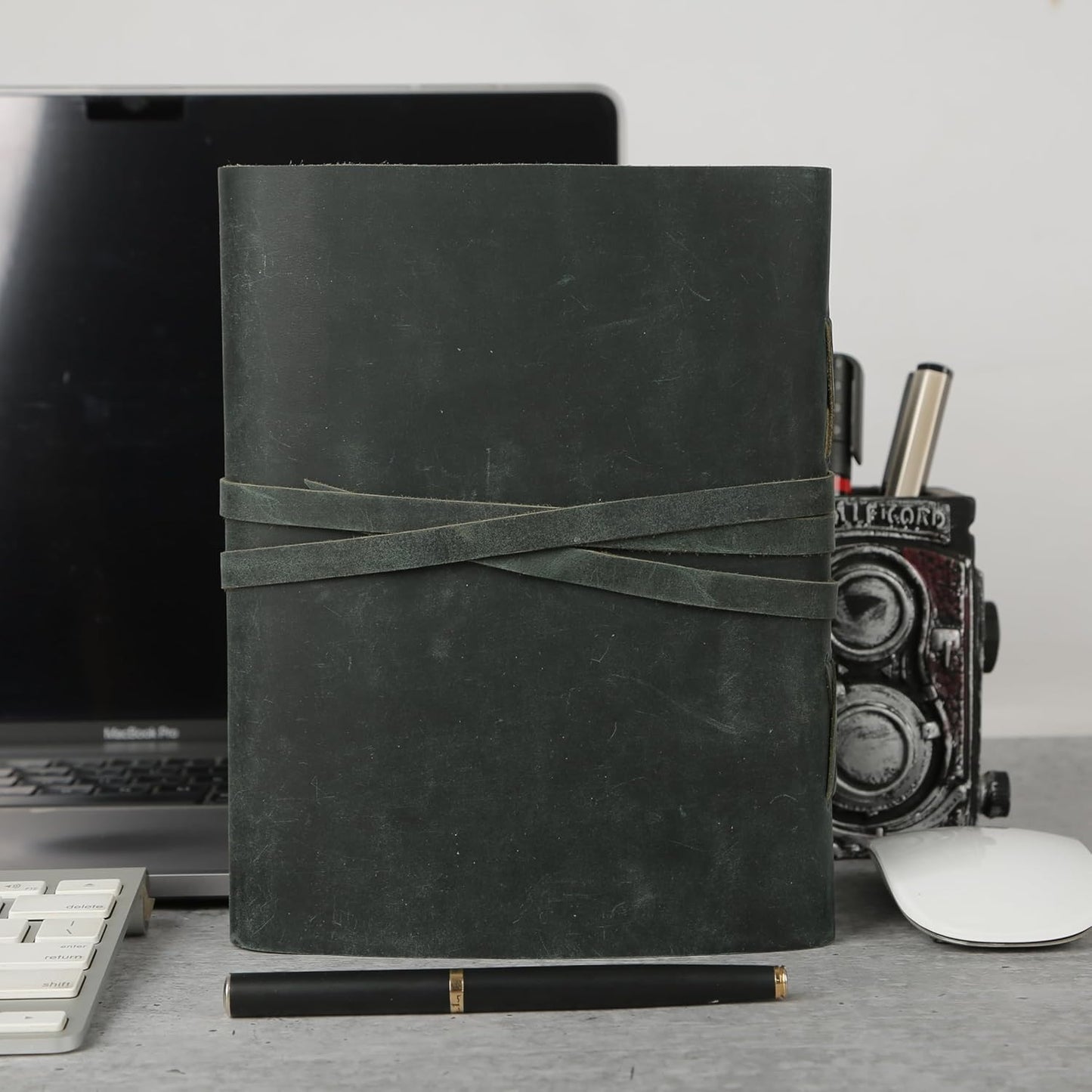 Handmade Leather Journal 8x6 Inch | Blue Vintage Notebook with Unlined Pages | Antique Travel Diary, Writing Sketchbook for Men & Women