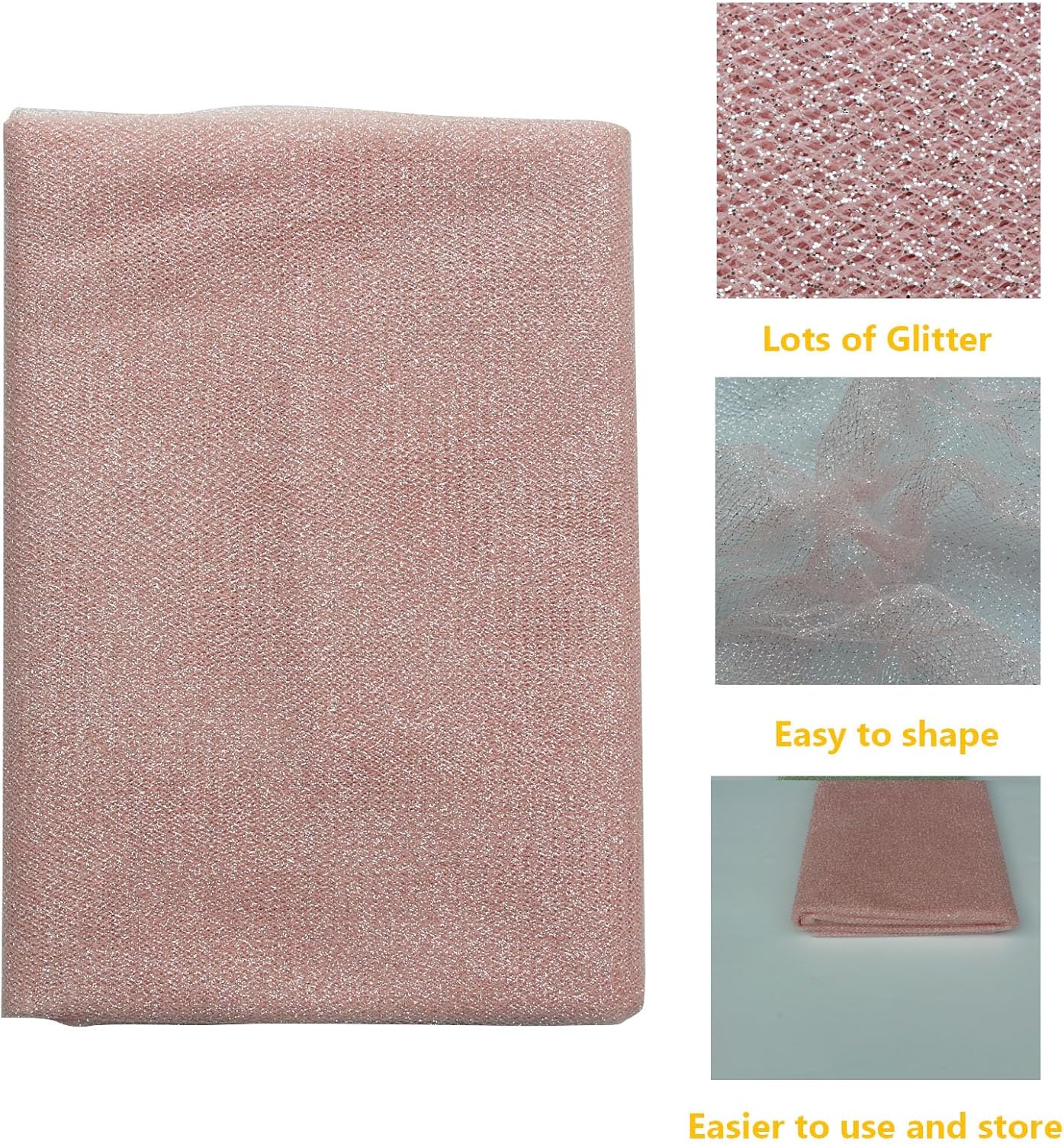 Glitter Tulle Fabric 56 Inch by 5.5 Yards Fabric Tulle Bolt for Wedding Christmas Decorations DIY White Tutu Baby Shower Table Skirt Ceiling Decor Birthday Party Craft Supplies-Dusty Rose Pink