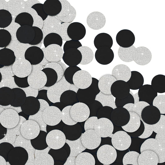 300Pcs Glitter Silver And Black Table confetti,Paper Circle Dots Confetti for Birthday Party Halloween Bachelorette Wedding Baby Shower Graduation Decorations
