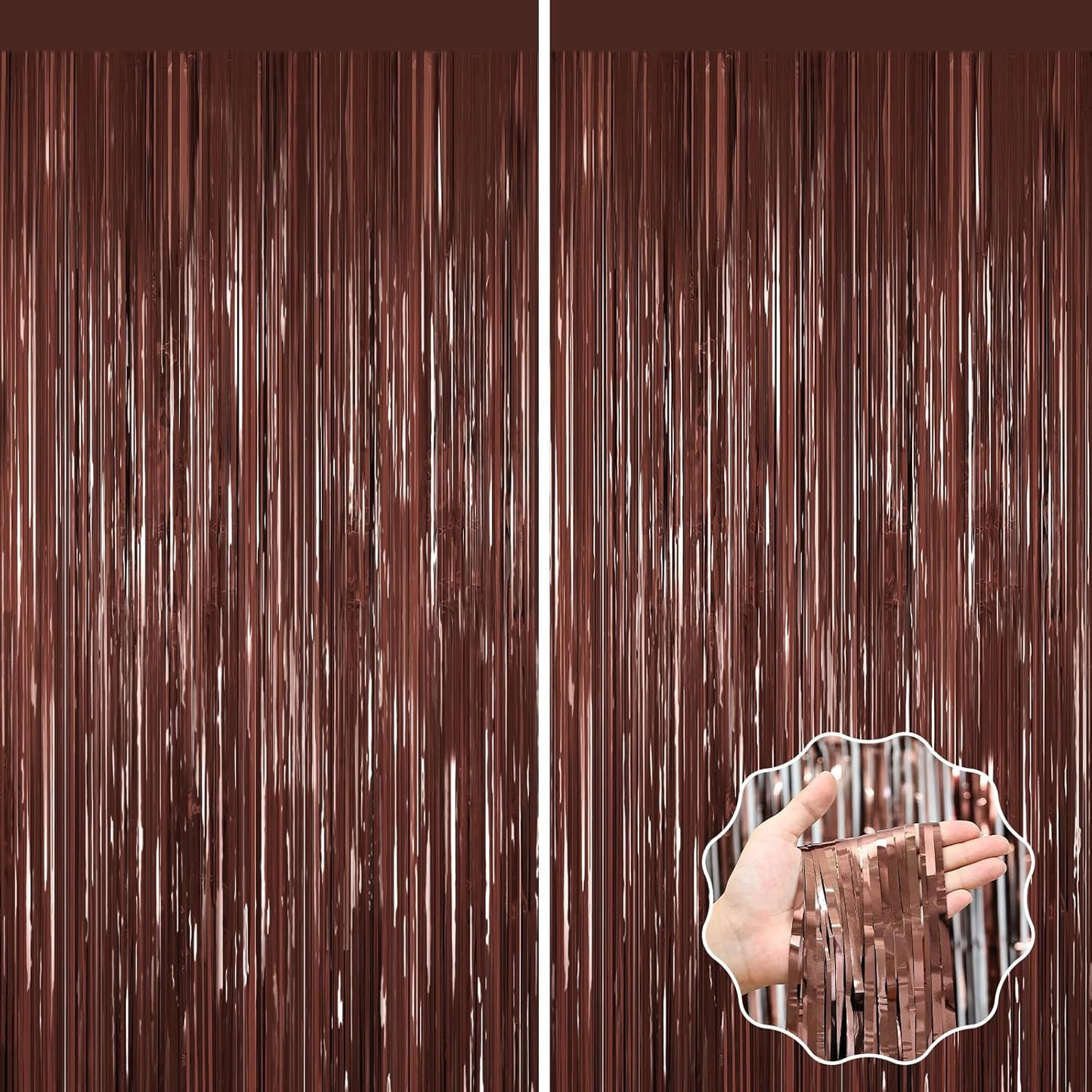 Coffee Brown Metallic Tinsel Backdrop Foil Fringe Curtains 2Packs Door Streamers Backdrop for Birthday Door Decorations, Party Supplies for Bachelorette, Graduation, Christmas Disco Groovy Decors