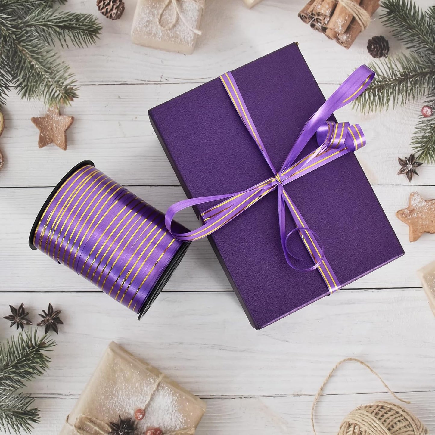 TONIFUL Curling Ribbon-Purple Gold Balloon Curling Ribbons-250 Yards Balloon String for DIY Decor,Gift Wrapping,Ribbons and Bows for Christmas New Year Birthday Gifts Graduation Supplies