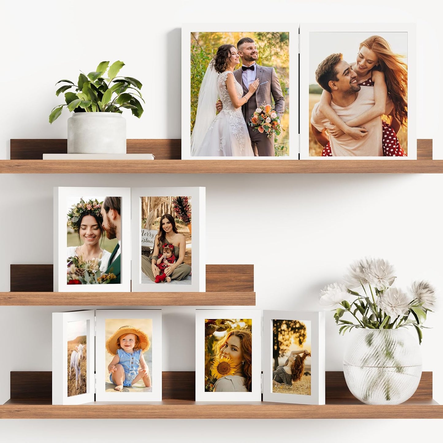 decorUhome Double 8x10 Picture Frame Vertical, Engineered Wood Bifold Photo Frame with Plexiglass for Tabletop Display, 8x10, White